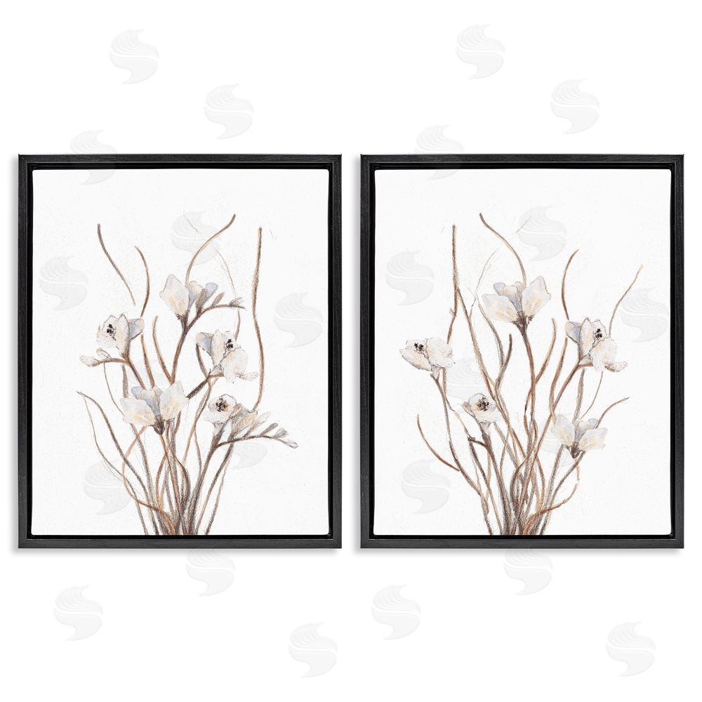 Sundance Graphics Curly Branches Wildflowers Black Floating Frame Canvas Wall Art Print