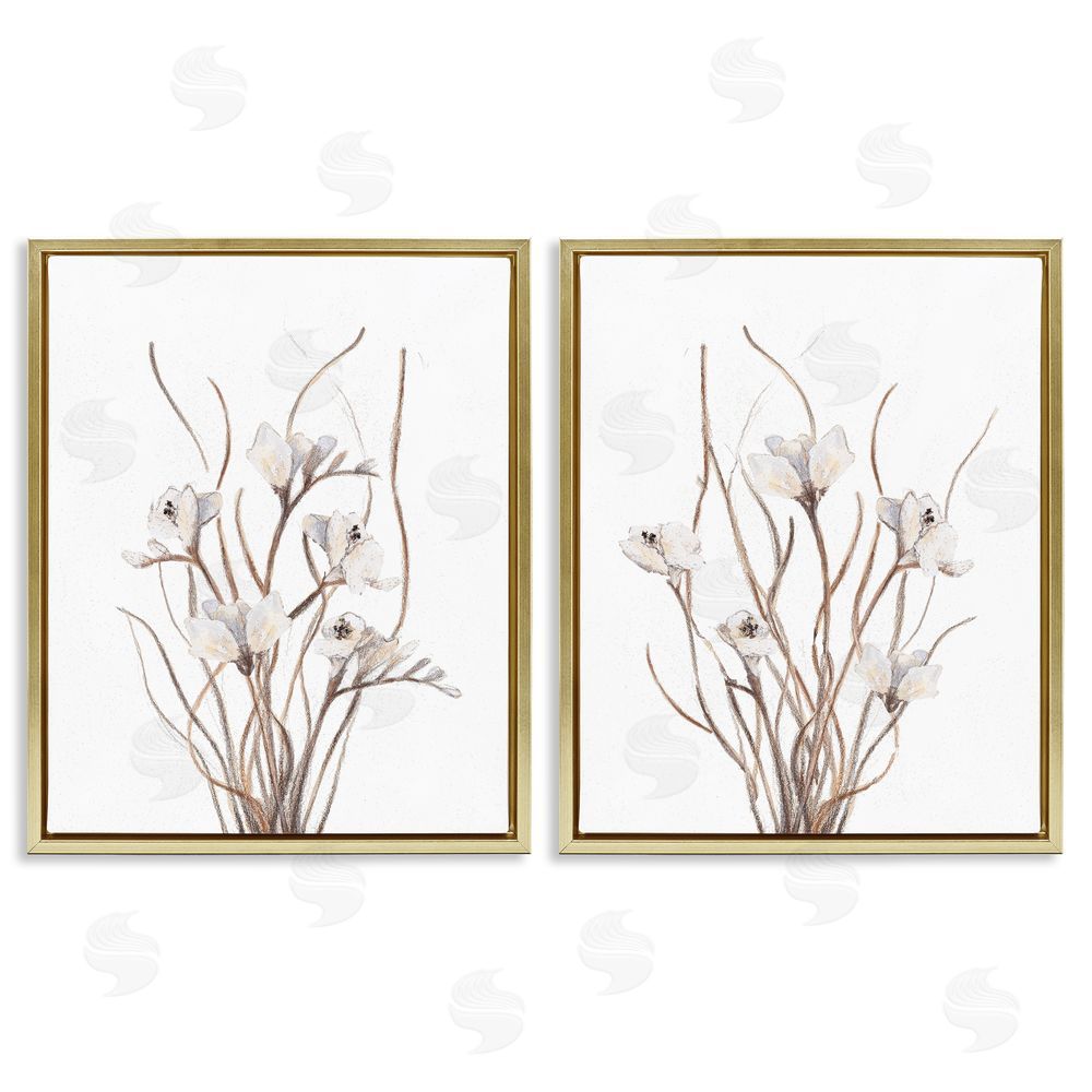 Sundance Graphics Curly Branches Wildflowers Gold Floating Frame Canvas Wall Art Print