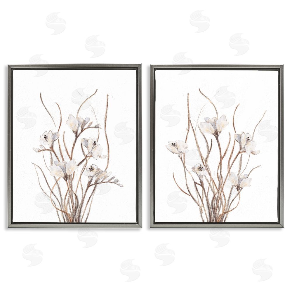 Sundance Graphics Curly Branches Wildflowers Gray Floating Frame Canvas Wall Art Print
