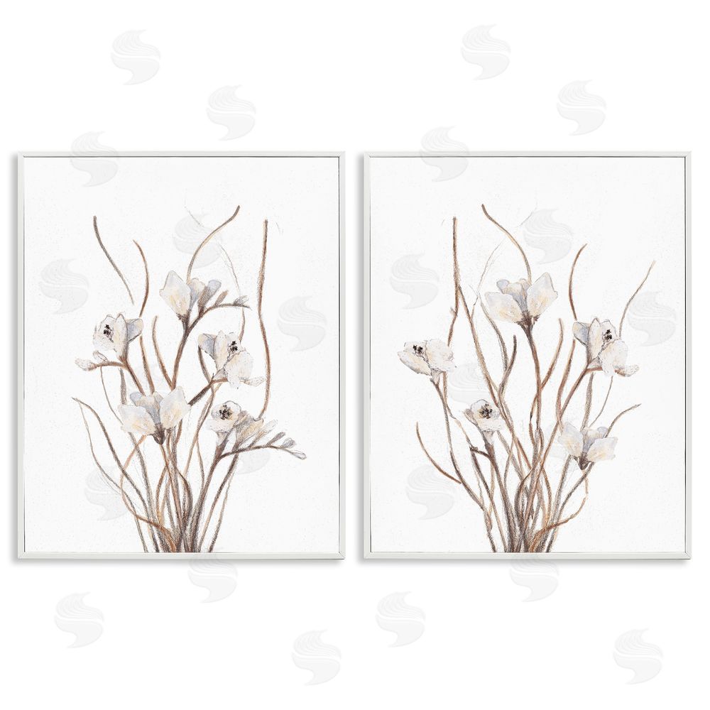 Sundance Graphics Curly Branches Wildflowers White Framed Giclee Wall Art Print