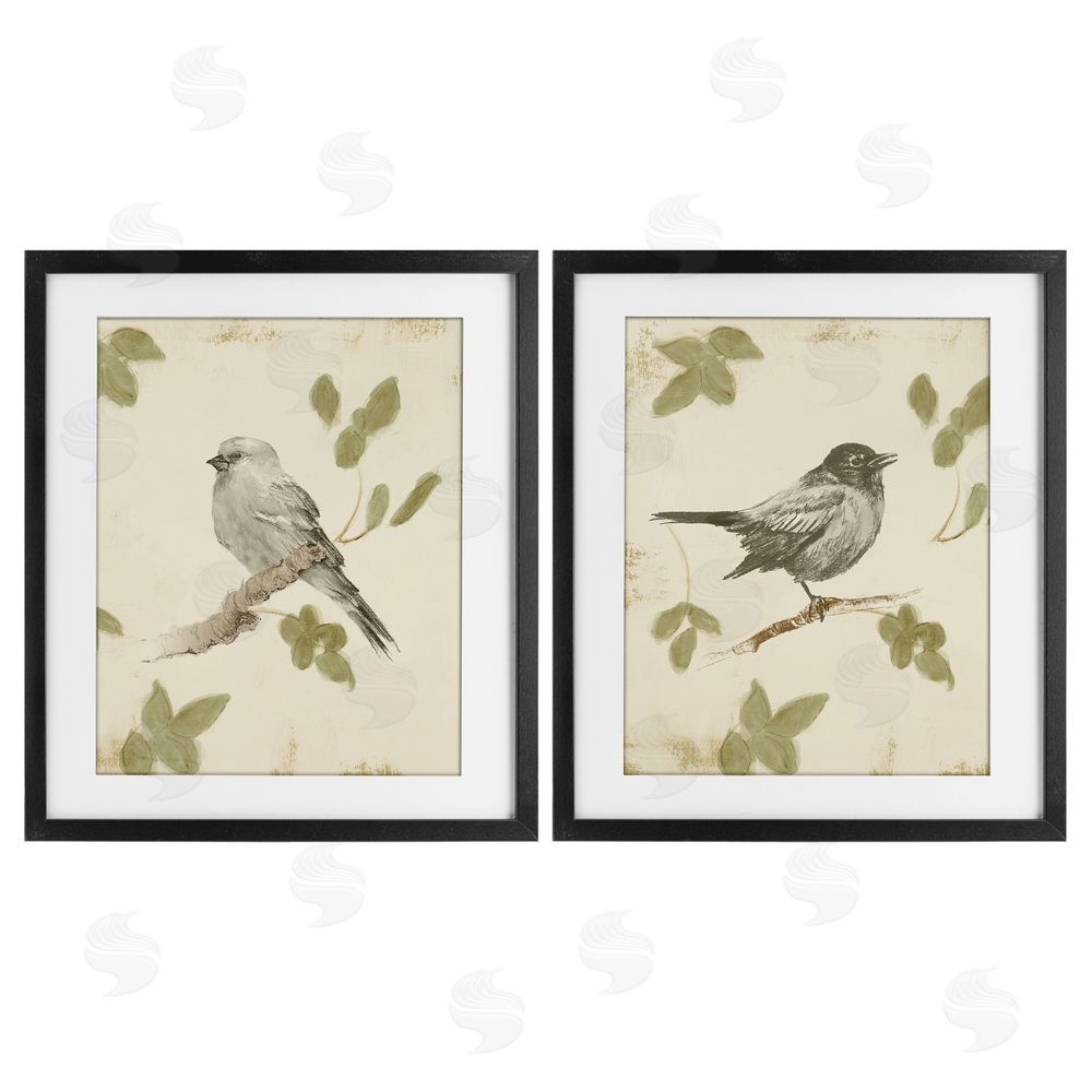 Sundance Graphics Neutral Bird Scene Black Framed Print Under Glass Wall Art