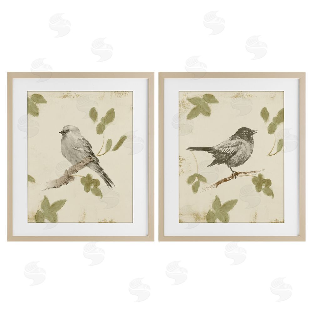 Sundance Graphics Neutral Bird Scene Birch Framed Print Under Glass Wall Art