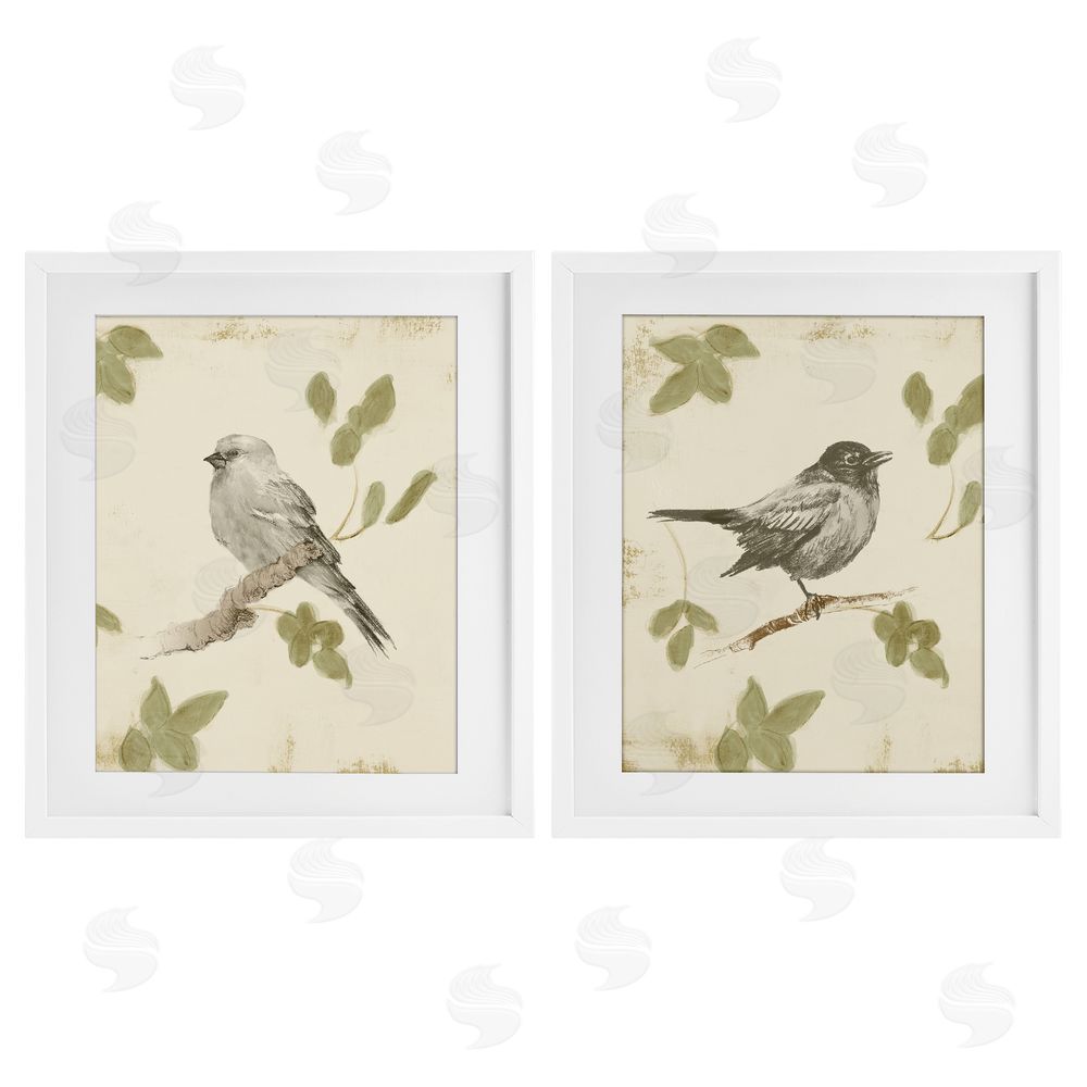 Sundance Graphics Neutral Bird Scene White Framed Print Under Glass Wall Art