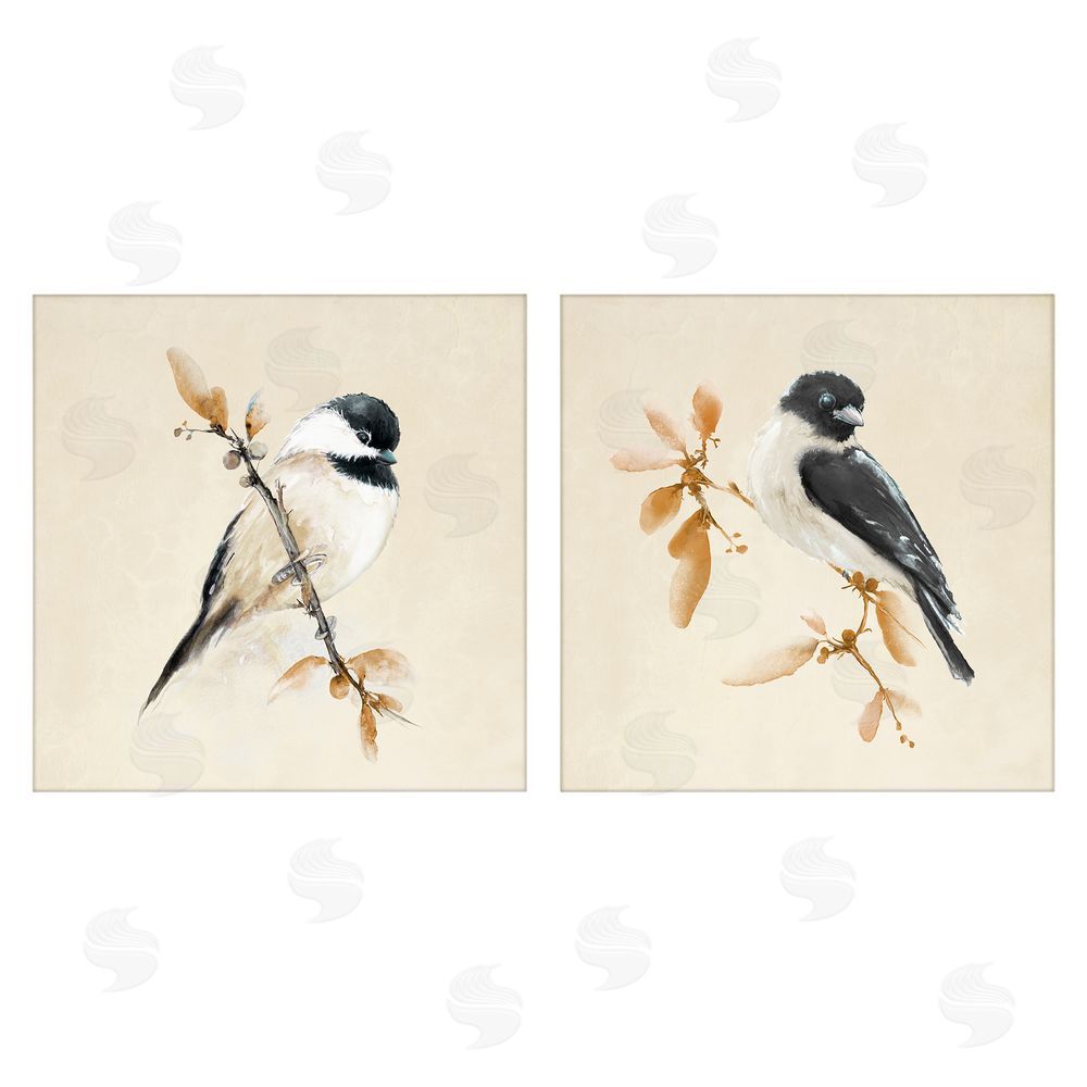 Sundance Graphics Muted Chickadees on Beige Canvas Wall Art Print