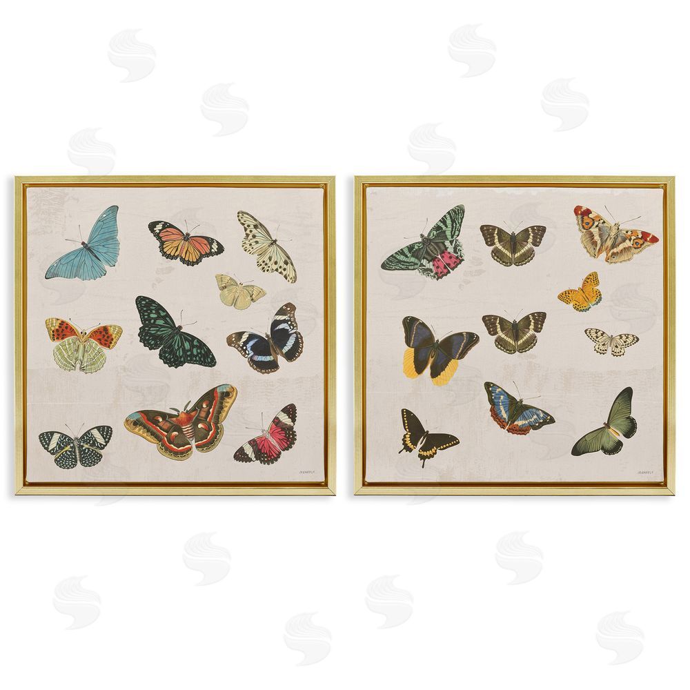 Sundance Graphics Collection of Vintage Butterflies Gold Floating Frame Canvas Wall Art Print