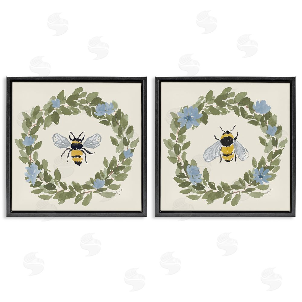 Lucille Price Bee Floral Celebrations Black Floating Frame Stretched Canvas Wall Art Print