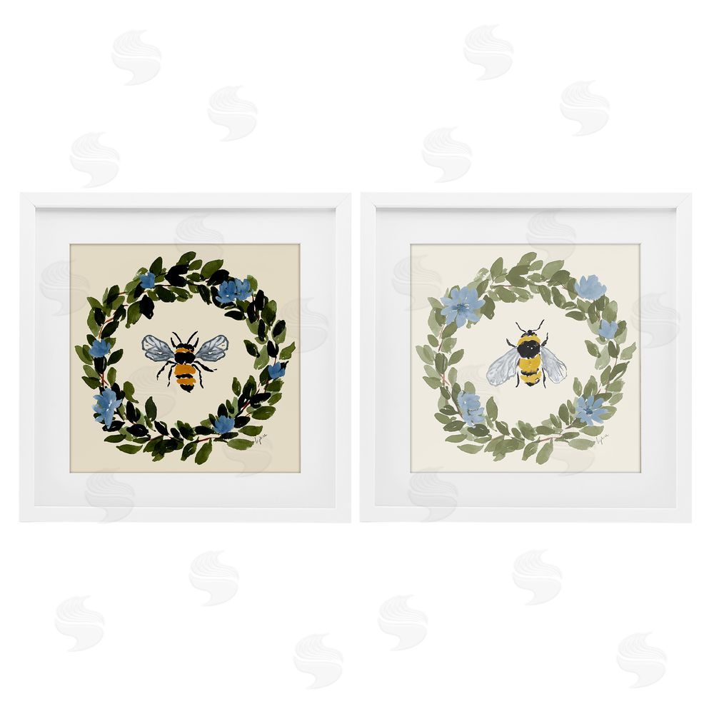 Lucille Price Bee Floral Celebrations White Framed Print Under Glass with Matting Wall Art