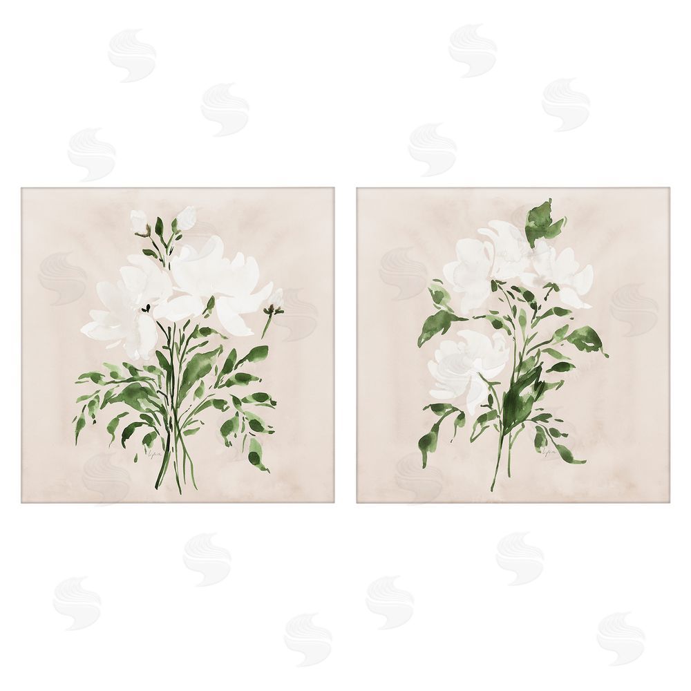 Lucille Price White On Tan Botanicals Stretched Canvas Wall Art Print