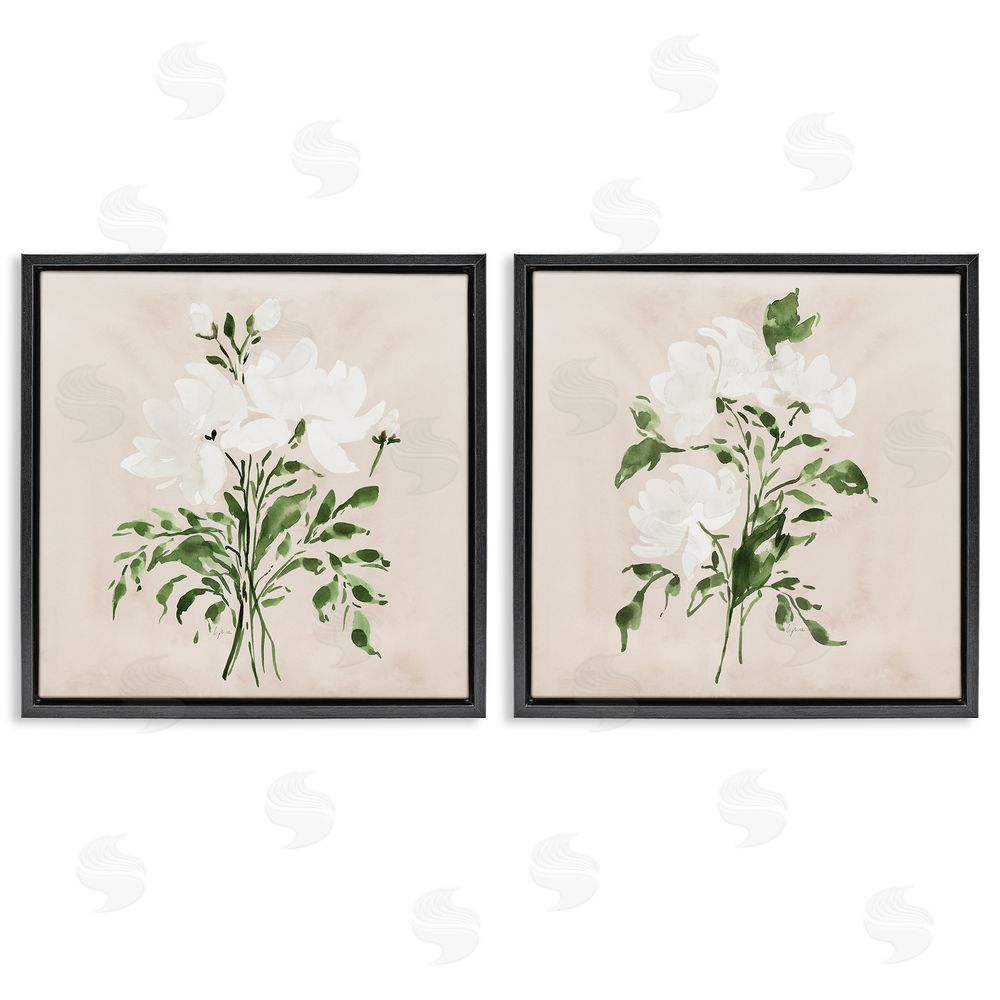 Lucille Price White On Tan Botanicals Black Floating Frame Canvas Wall Art Print