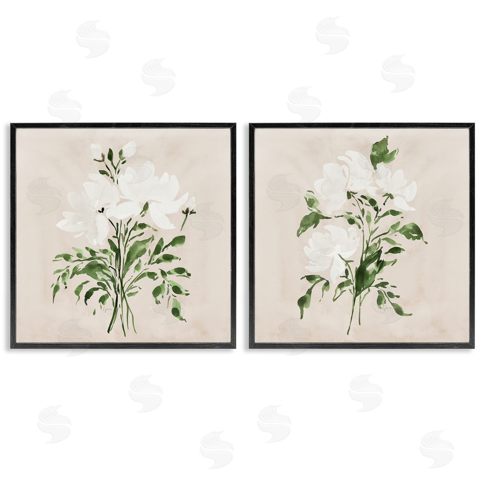 Lucille Price White On Tan Botanicals Black Framed Giclee Wall Art Print