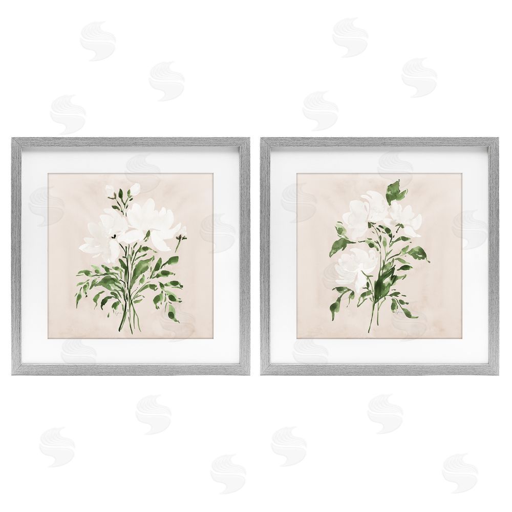 Lucille Price White On Tan Botanicals Gray Framed Print Under Glass Wall Art