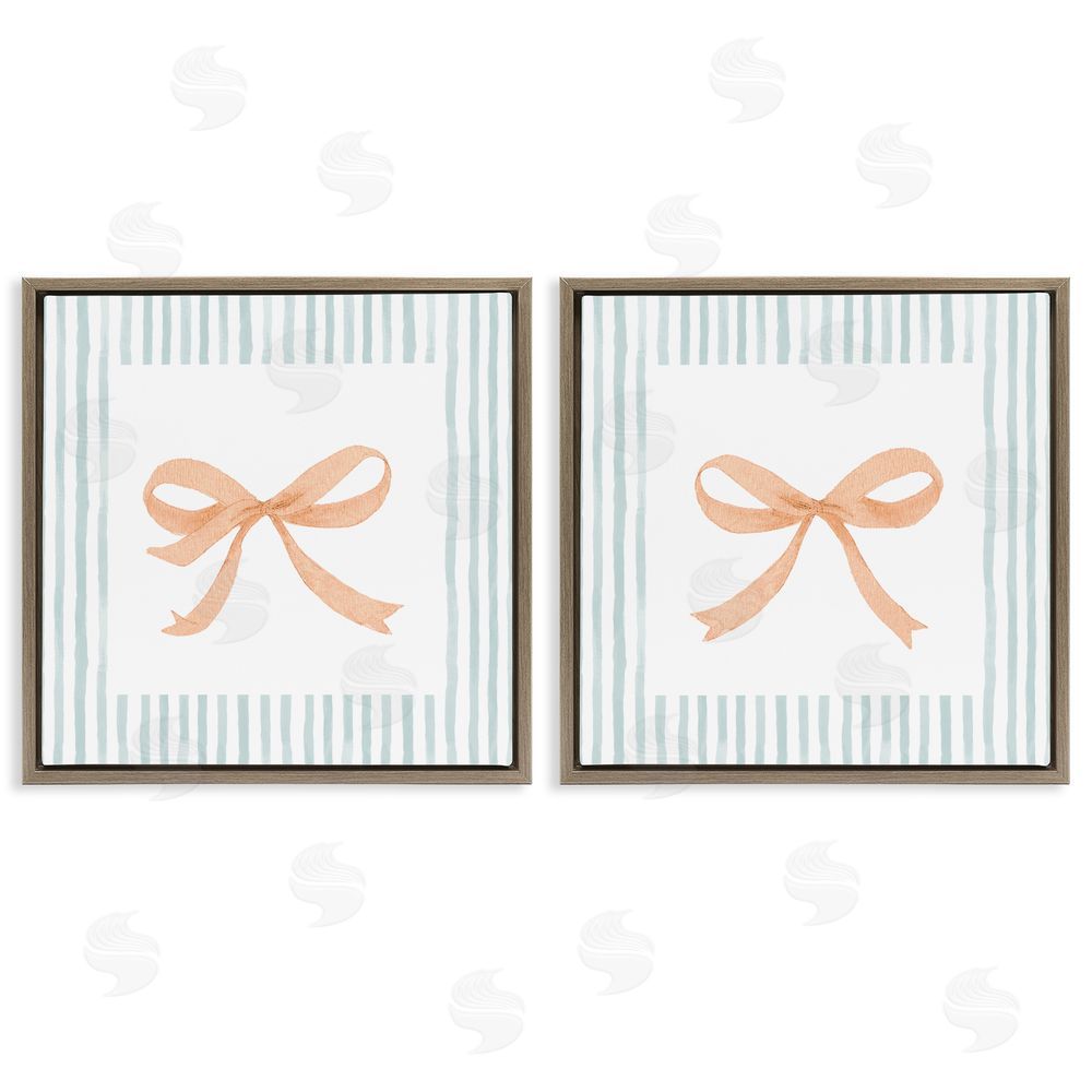 Sundance Graphics Orange Bows and Blue Stripes Brown Floating Frame Canvas Wall Art Print