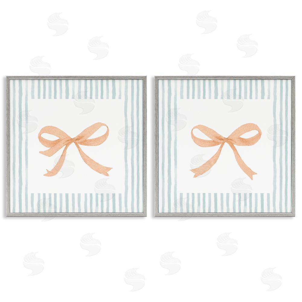 Sundance Graphics Orange Bows and Blue Stripes Gray Framed Giclee Wall Art Print