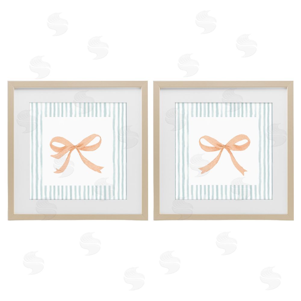 Sundance Graphics Orange Bows and Blue Stripes Birch Framed Print Under Glass Wall Art