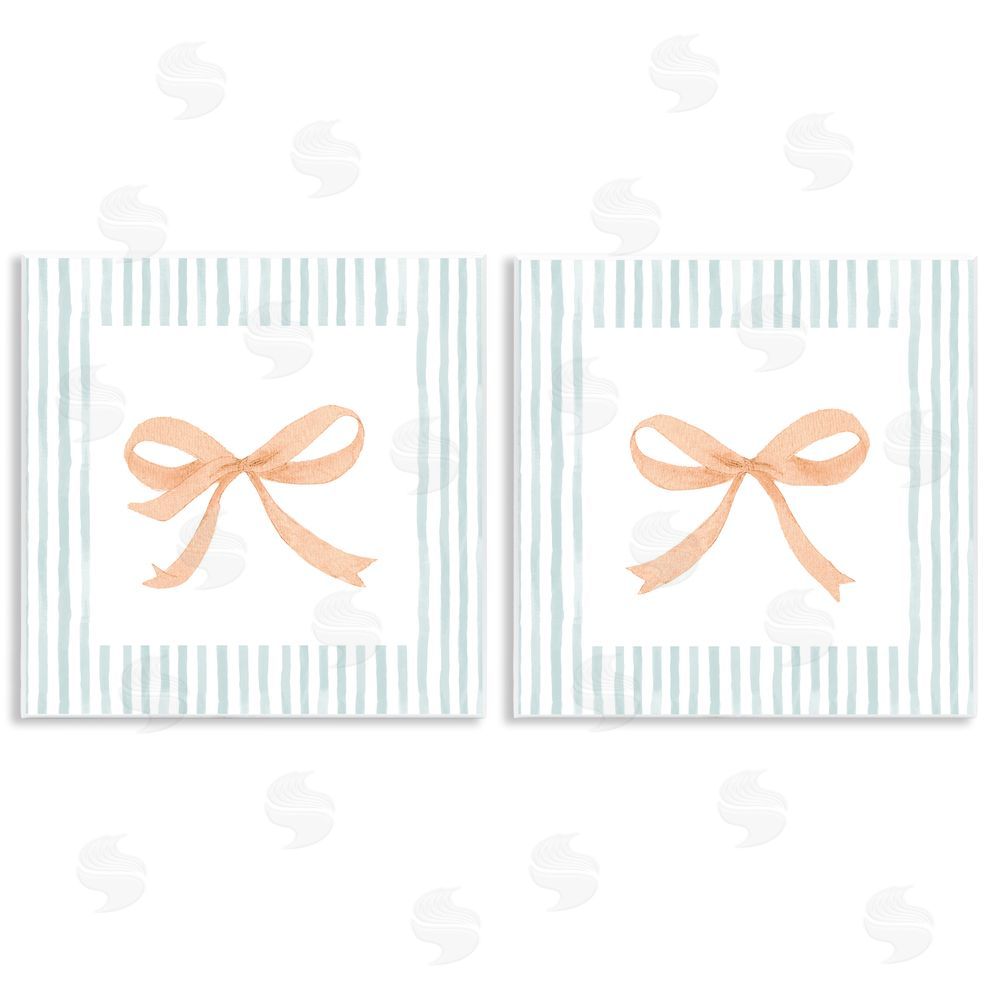 Sundance Graphics Orange Bows and Blue Stripes Wall Plaque Printed Art