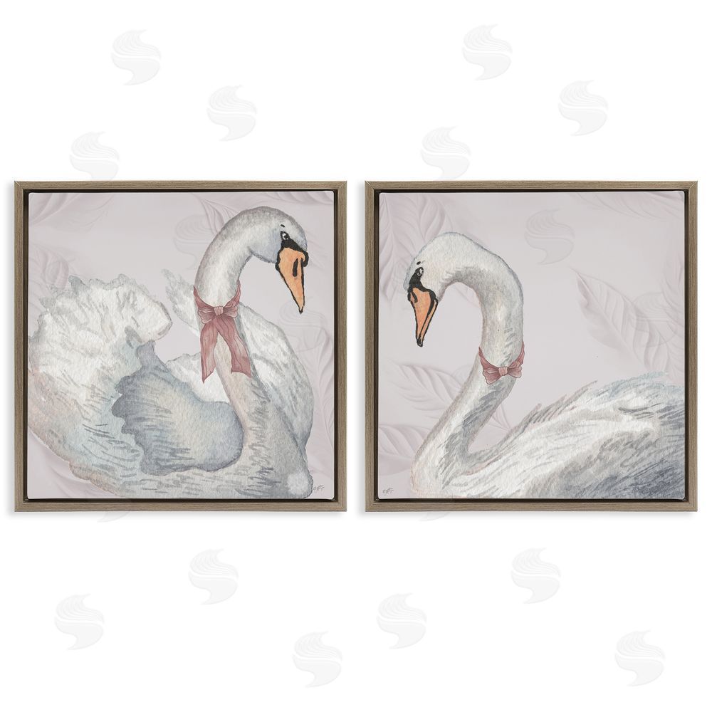 Sundance Graphics Classic & Elegant Swans Brown Floating Frame Canvas Wall Art Print
