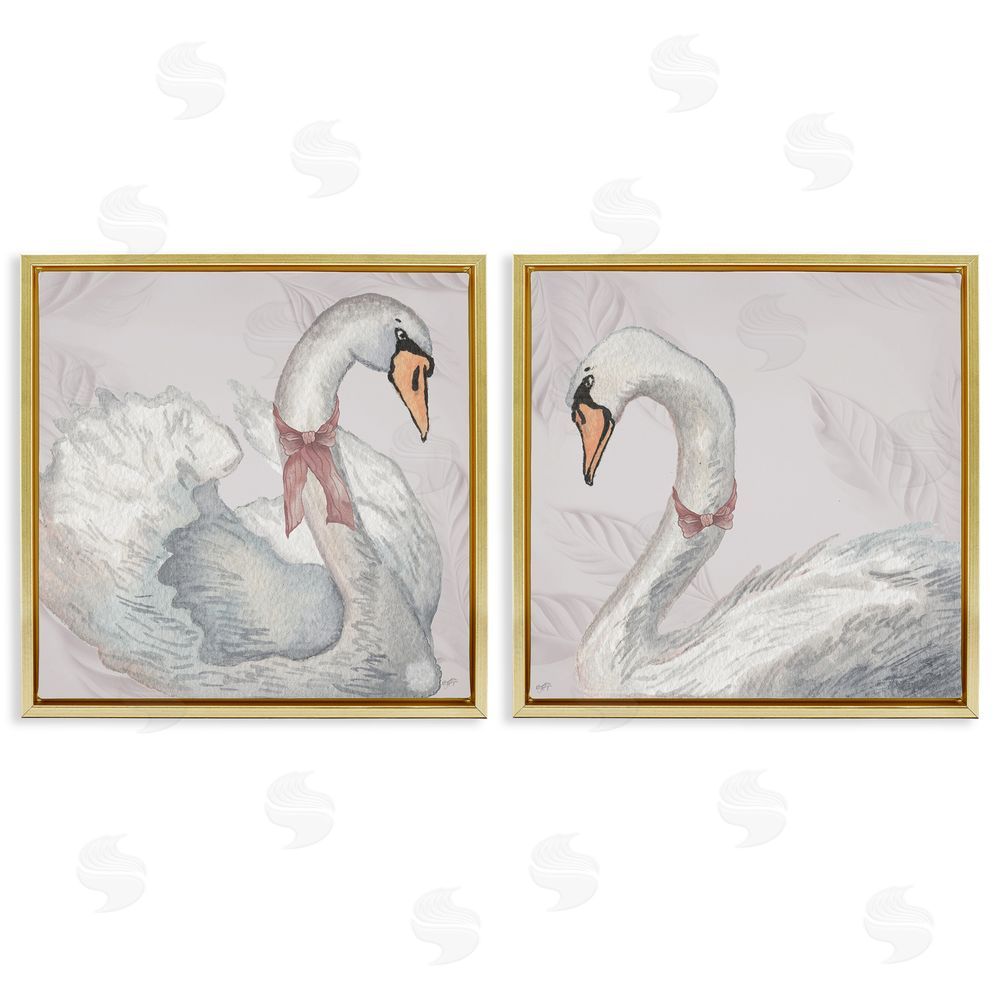 Sundance Graphics Classic & Elegant Swans Gold Floating Frame Canvas Wall Art Print