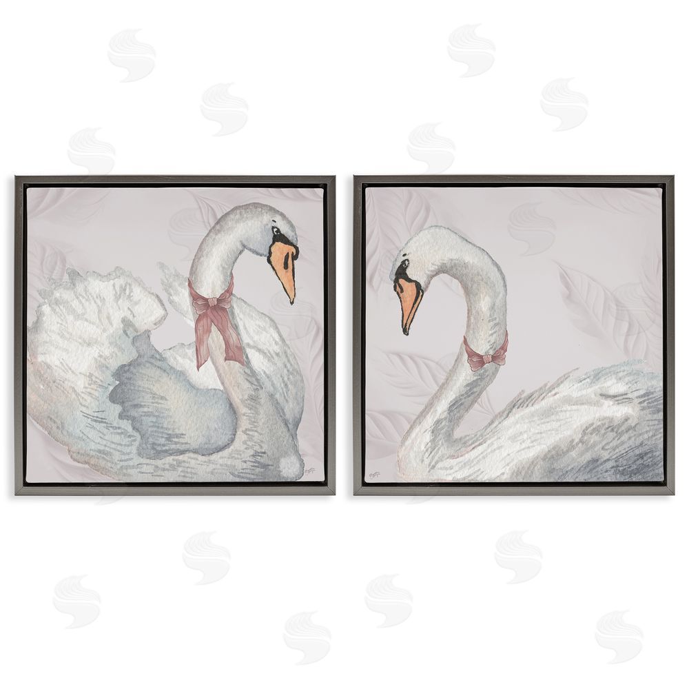 Sundance Graphics Classic & Elegant Swans Gray Floating Frame Canvas Wall Art Print