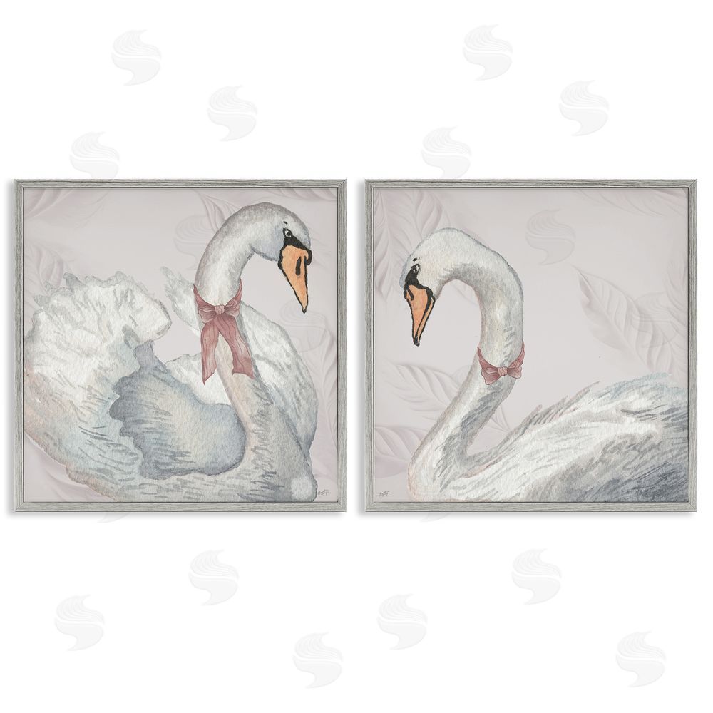 Sundance Graphics Classic & Elegant Swans Gray Framed Giclee Wall Art Print