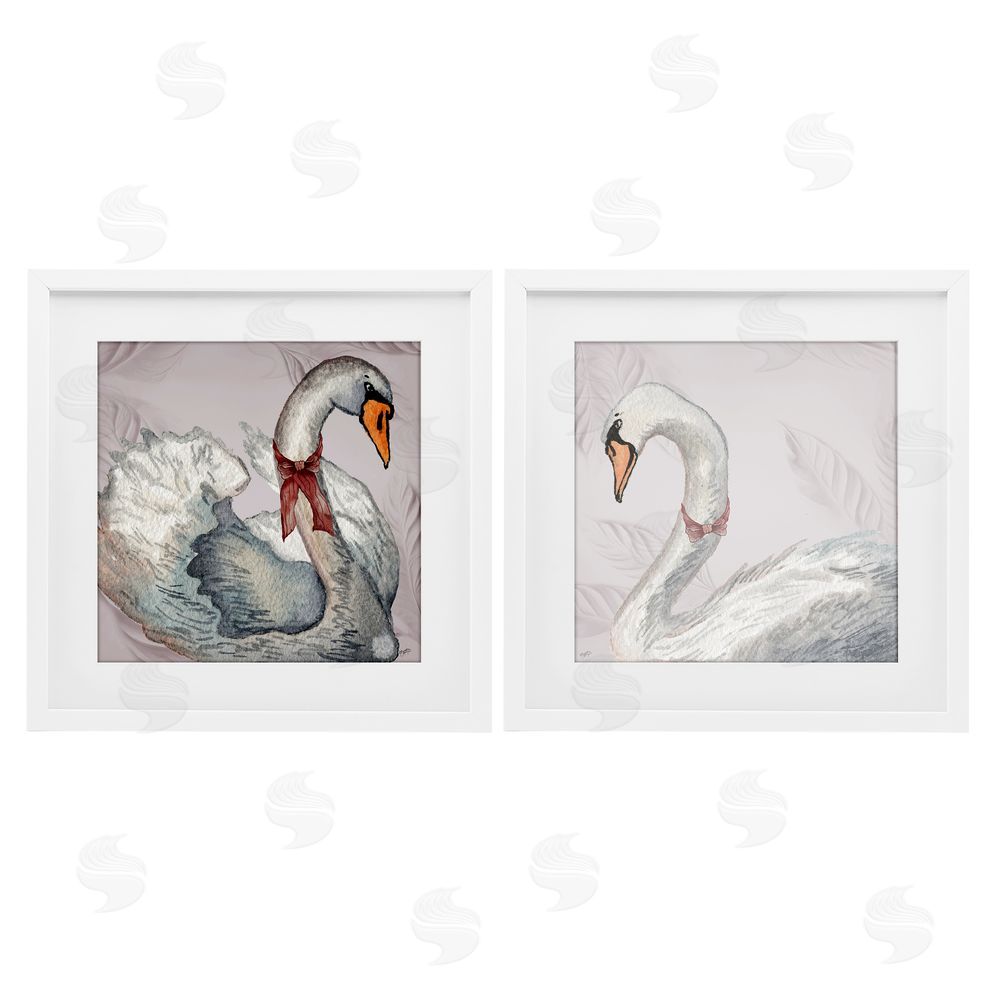 Sundance Graphics Classic & Elegant Swans White Framed Print Under Glass Wall Art