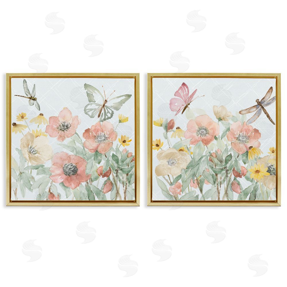 Sundance Graphics Delicate Garden Joy Gold Floating Frame Canvas Wall Art Print