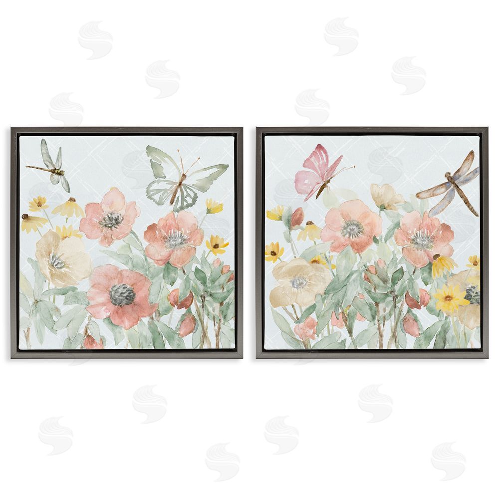 Sundance Graphics Delicate Garden Joy Gray Floating Frame Canvas Wall Art Print