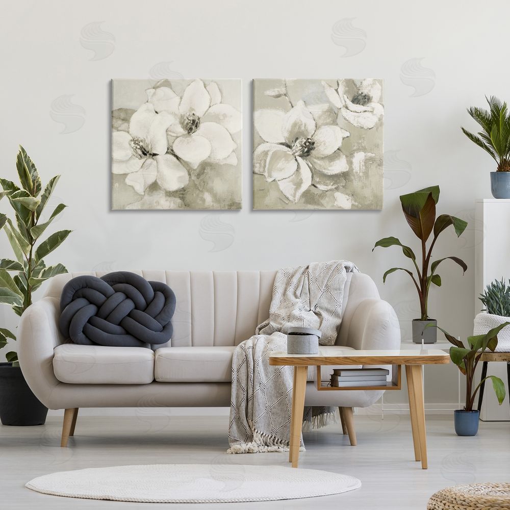 Sundance Graphics Beige Magnolias after Rain Canvas Wall Art Print in Room