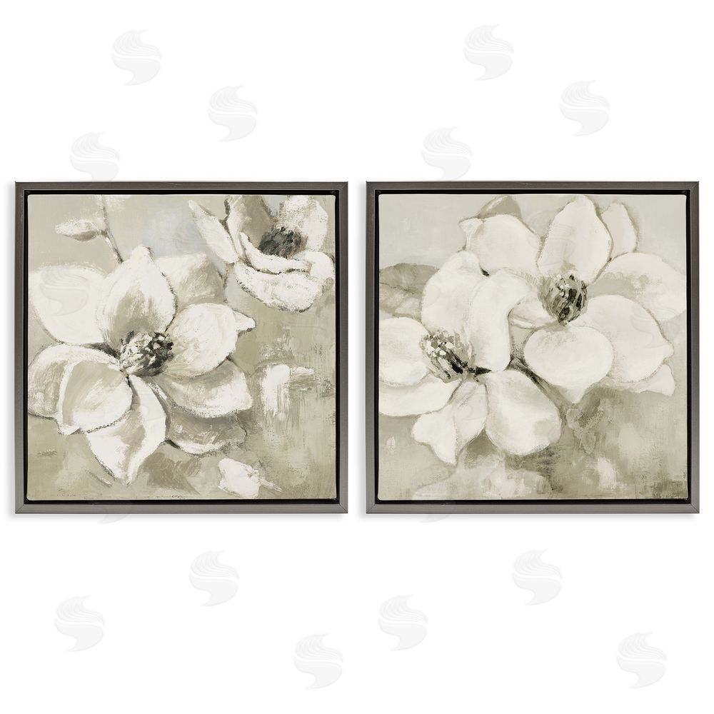Sundance Graphics Beige Magnolias after Rain Gray Floating Frame Canvas Wall Art Print