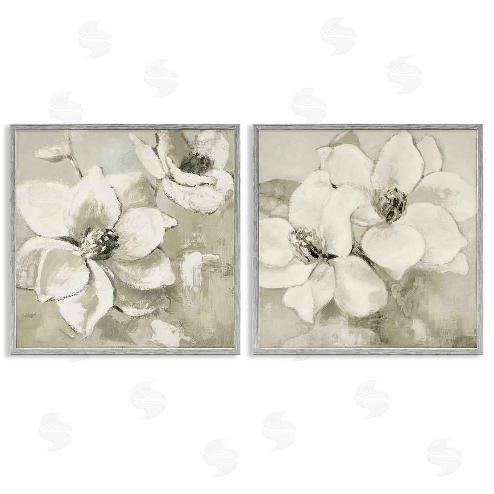 Sundance Graphics Beige Magnolias after Rain Gray Framed Giclee Wall Art Print