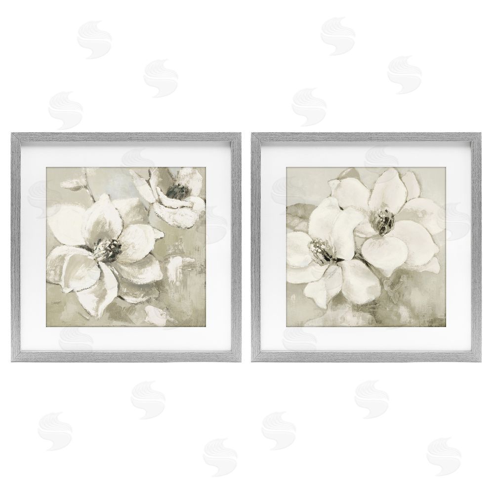 Sundance Graphics Beige Magnolias after Rain Gray Framed Print Under Glass Wall Art