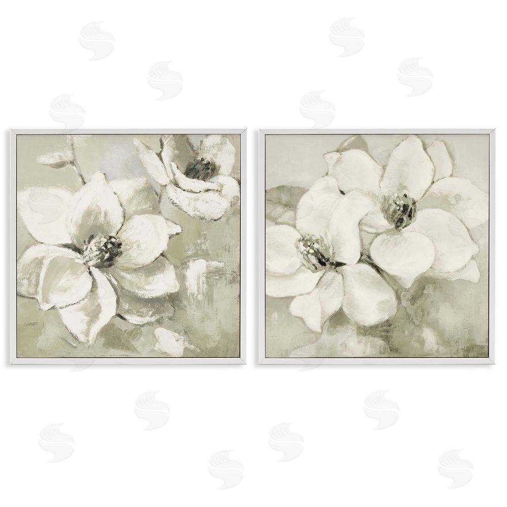 Sundance Graphics Beige Magnolias after Rain White Framed Giclee Wall Art Print