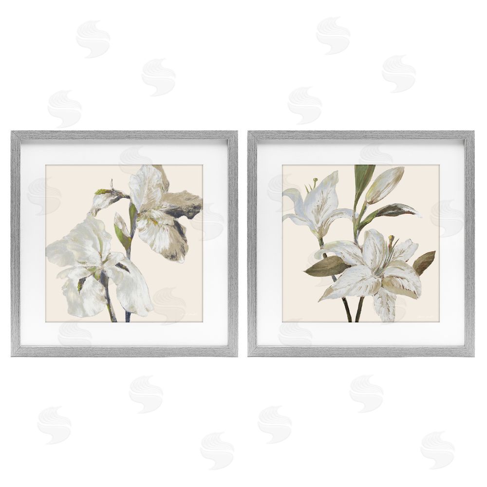 Sundance Graphics Irises and Lilies Soft Beige Gray Framed Print Under Glass Wall Art