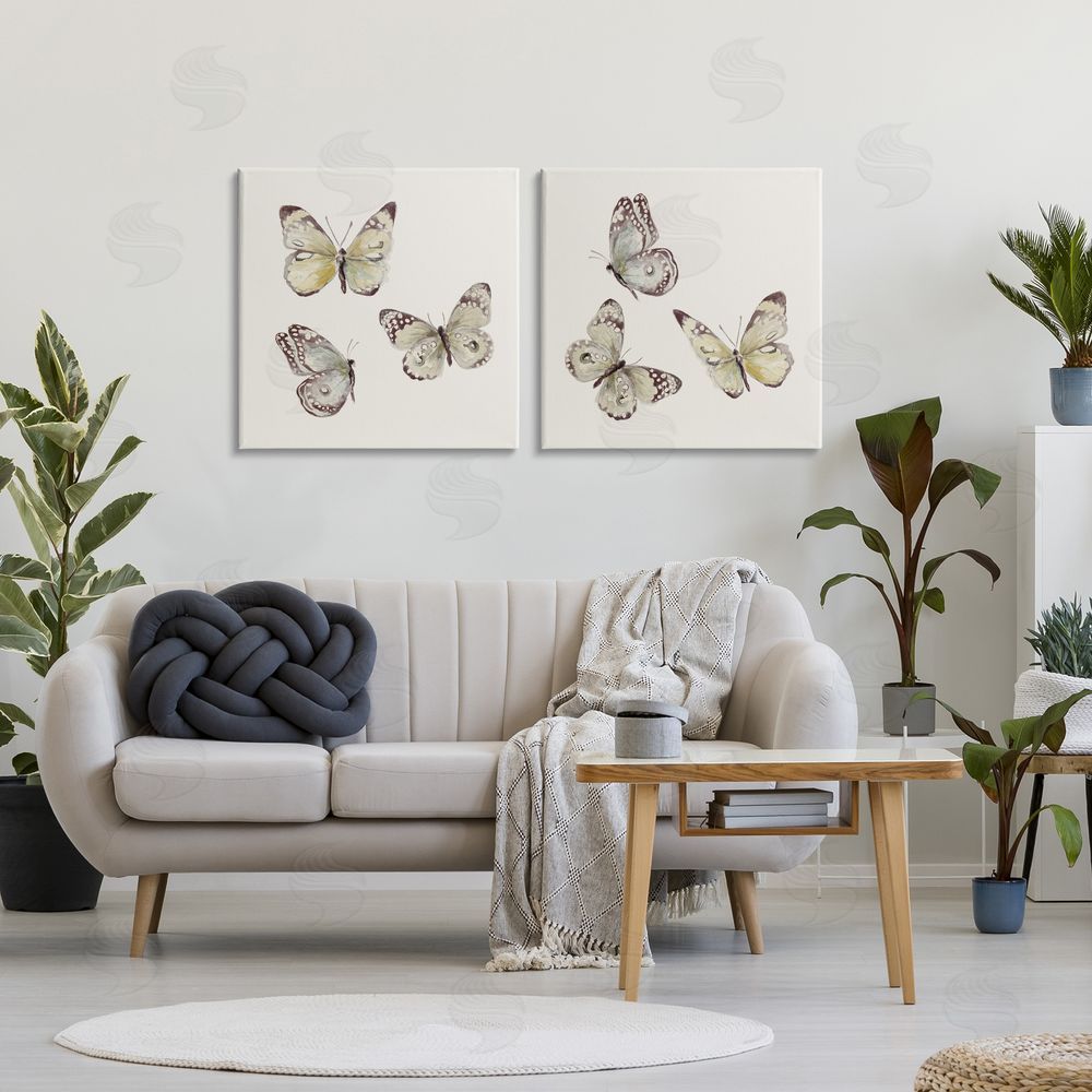 Sundance Graphics Flight of Butterflies on Beige Canvas Wall Art Print in Room
