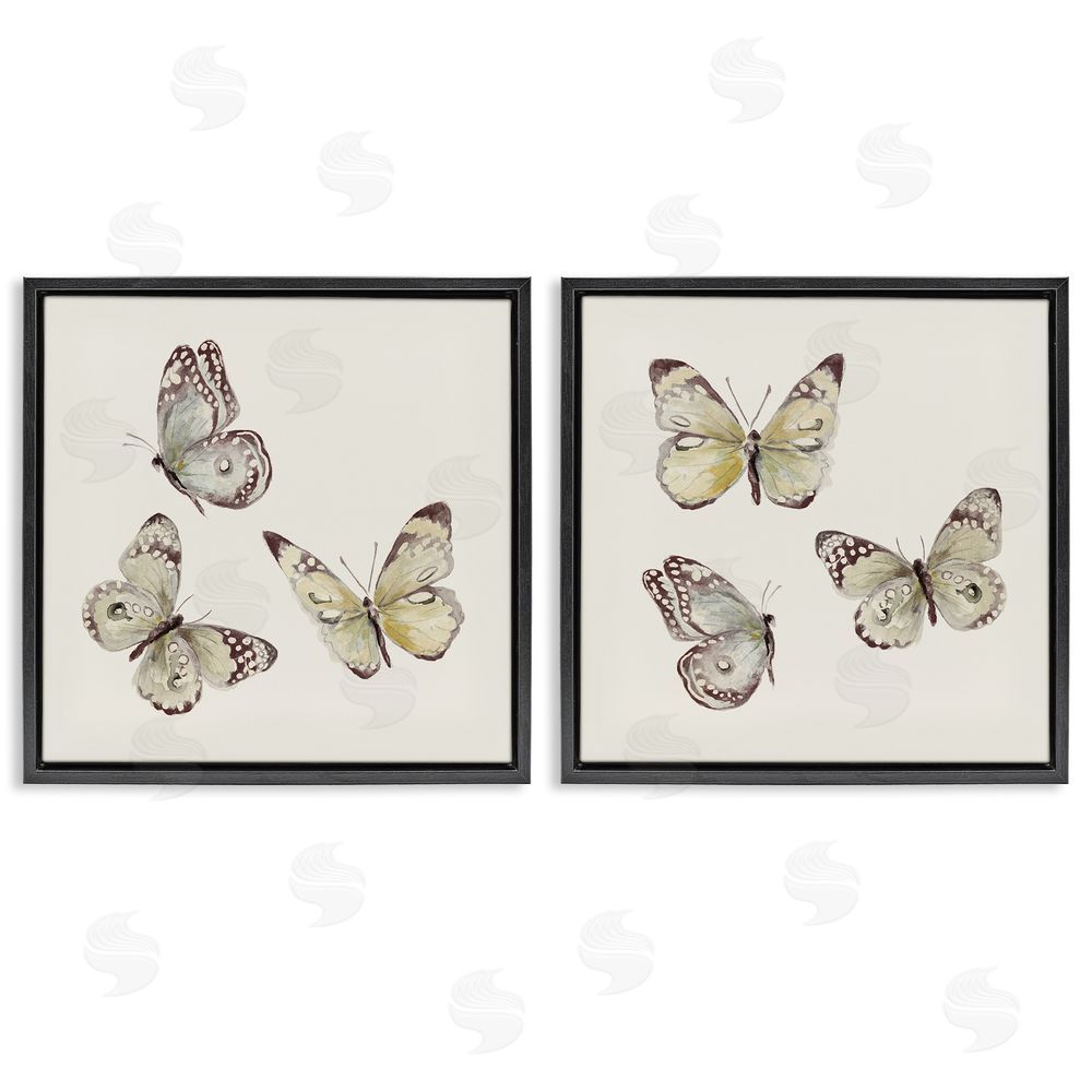 Sundance Graphics Flight of Butterflies on Beige Black Floating Frame Canvas Wall Art Print