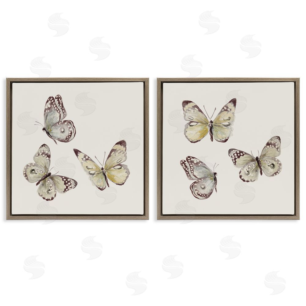 Sundance Graphics Flight of Butterflies on Beige Brown Floating Frame Canvas Wall Art Print