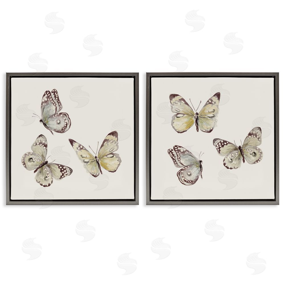 Sundance Graphics Flight of Butterflies on Beige Gray Floating Frame Canvas Wall Art Print