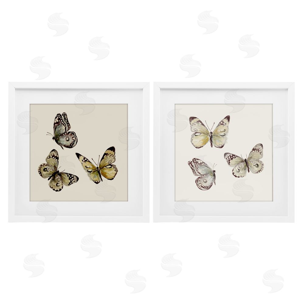 Sundance Graphics Flight of Butterflies on Beige White Framed Print Under Glass Wall Art