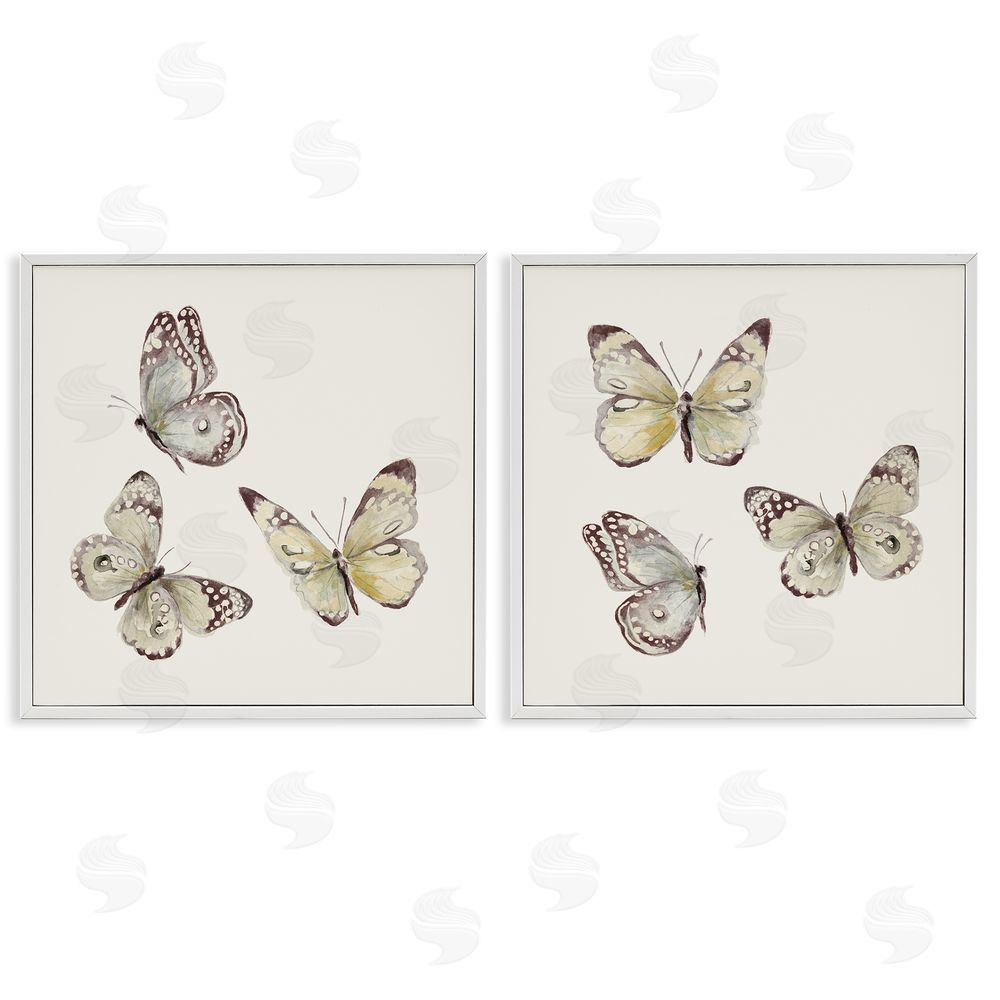 Sundance Graphics Flight of Butterflies on Beige White Framed Giclee Wall Art Print