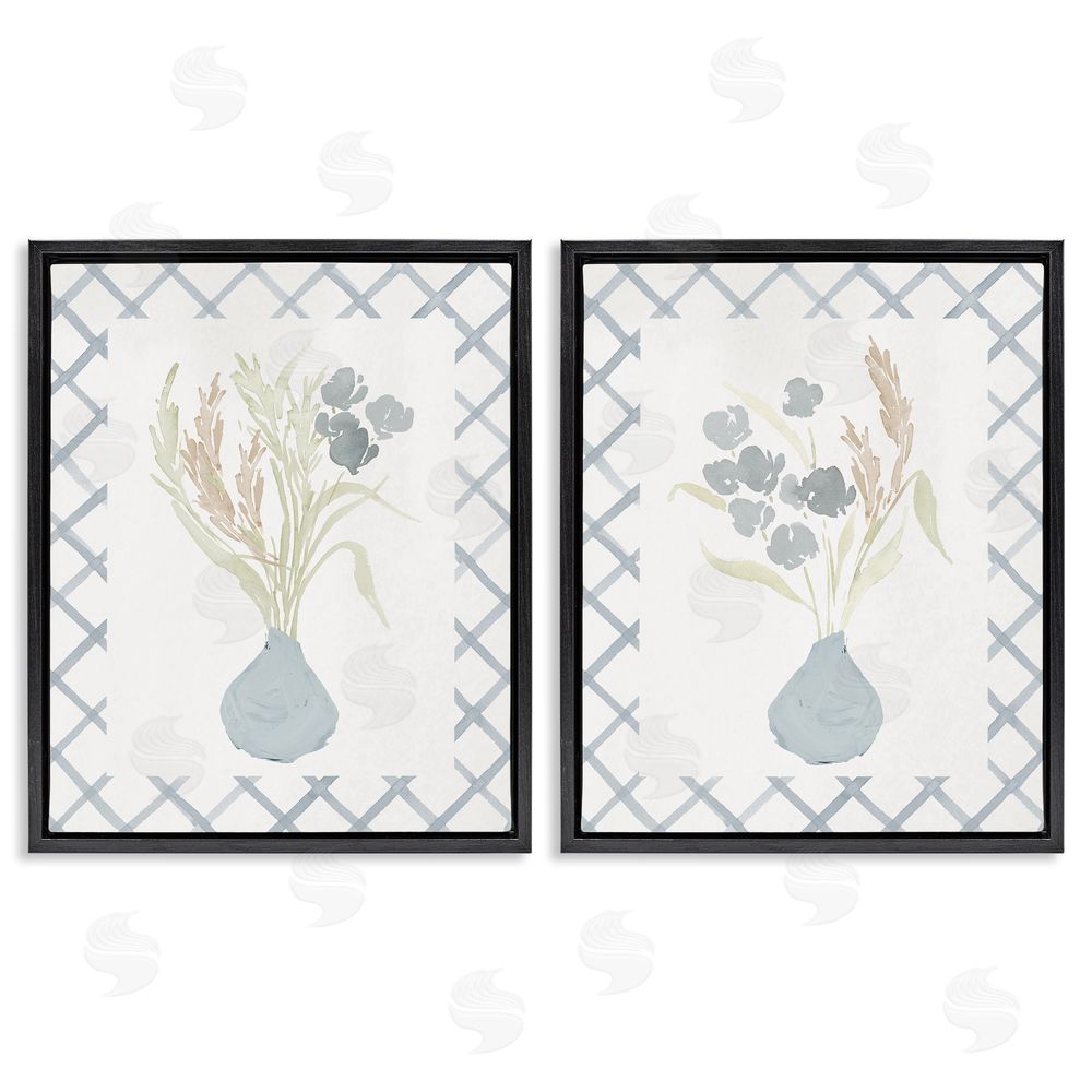Sundance Graphics Subtle Blue Anna Bouquets Black Floating Frame Canvas Wall Art Print