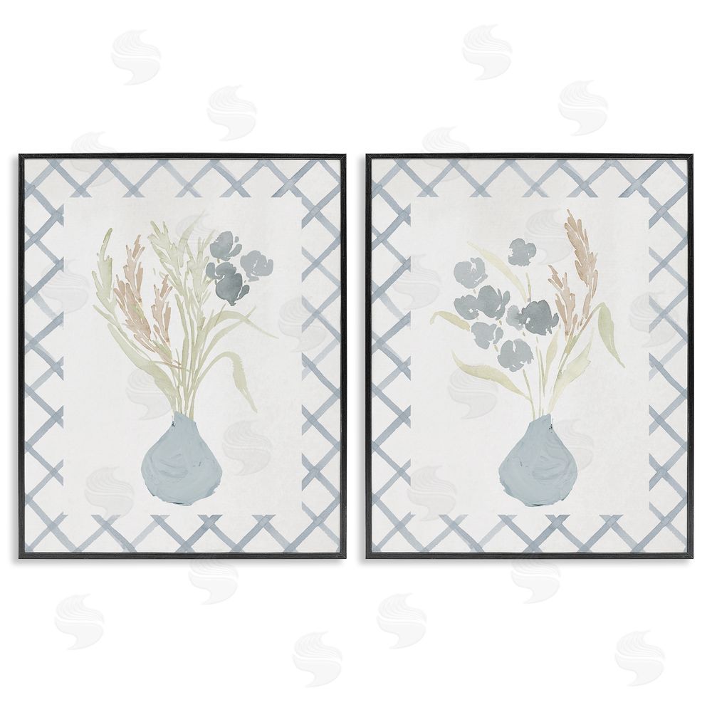 Sundance Graphics Subtle Blue Anna Bouquets Black Framed Giclee Wall Art Print