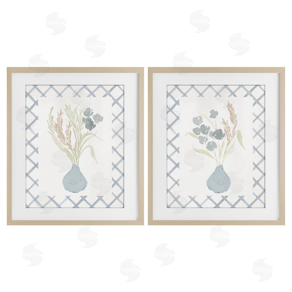 Sundance Graphics Subtle Blue Anna Bouquets Birch Framed Print Under Glass Wall Art