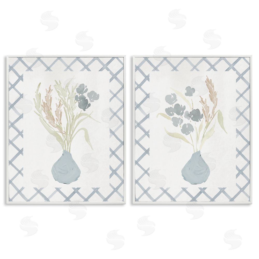Sundance Graphics Subtle Blue Anna Bouquets White Framed Giclee Wall Art Print