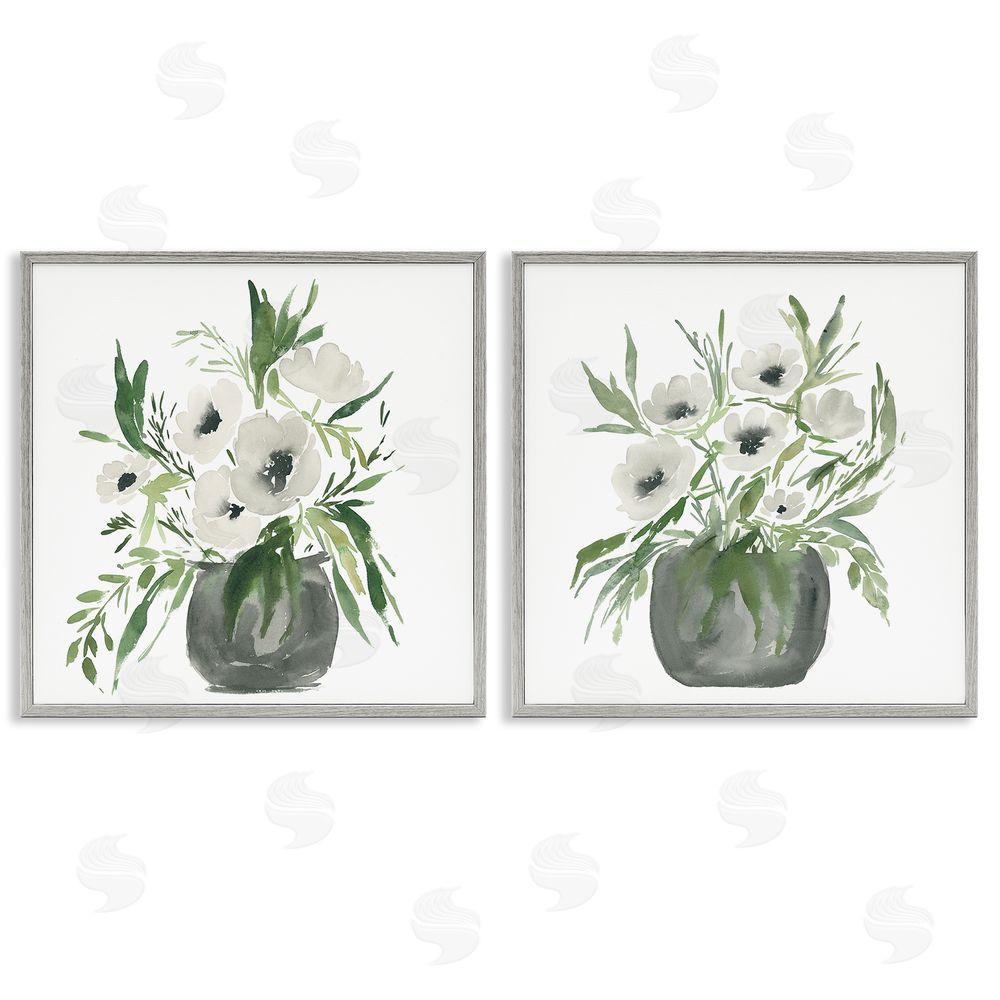 Sundance Graphics White Anemone Vases Gray Framed Giclee Wall Art Print