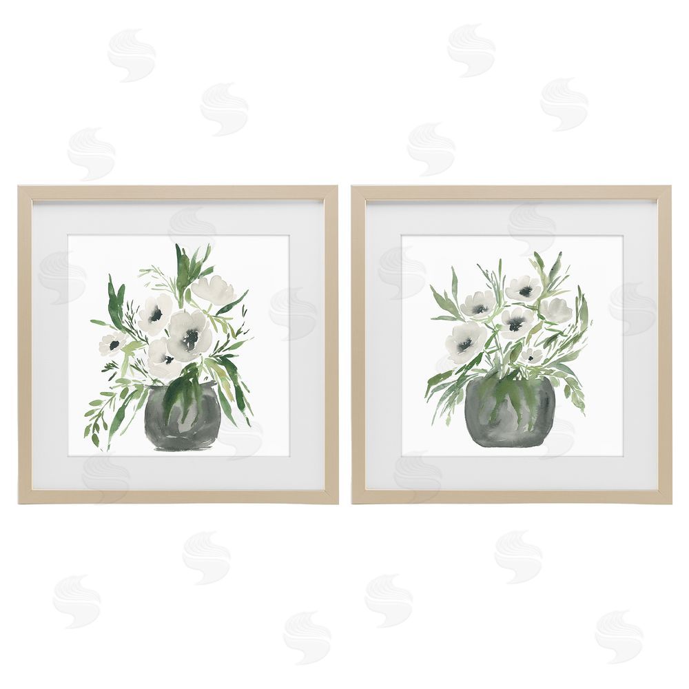 Sundance Graphics White Anemone Vases Birch Framed Print Under Glass Wall Art
