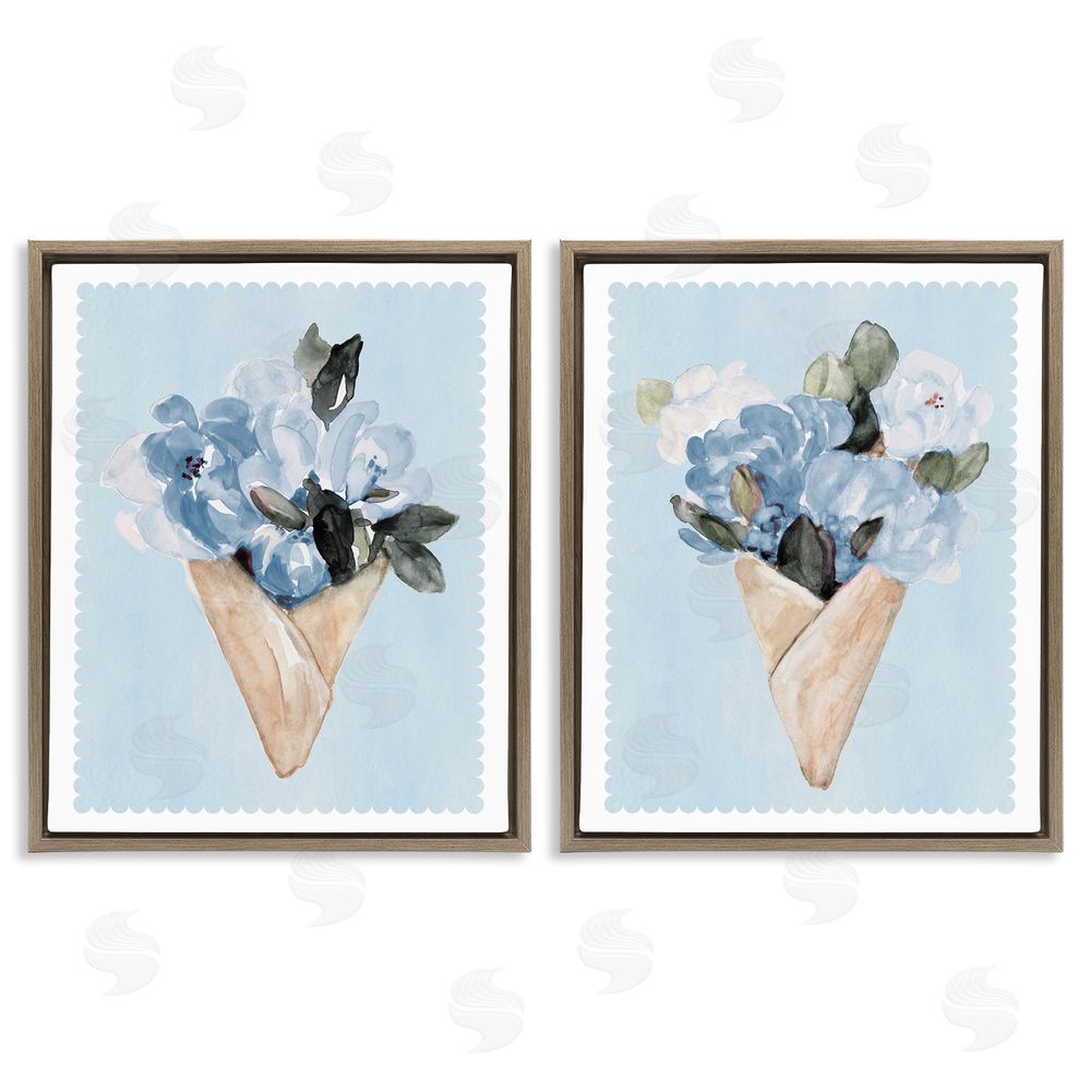 Sundance Graphics Blue Flower Gift Bouquets Brown Floating Frame Canvas Wall Art Print