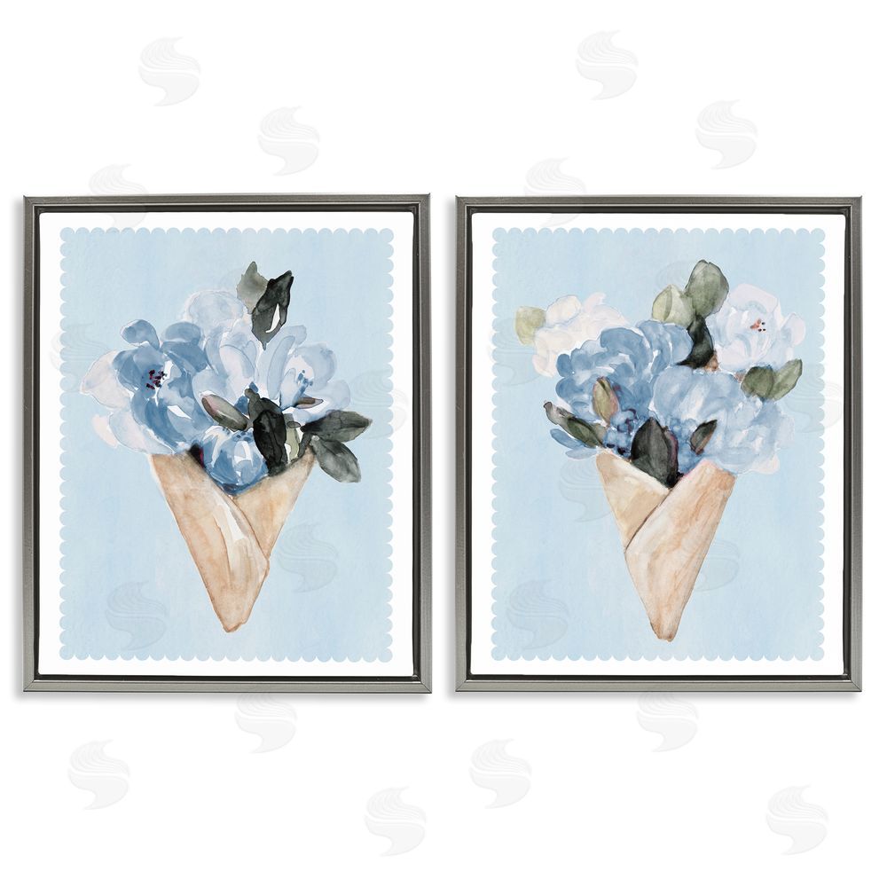 Sundance Graphics Blue Flower Gift Bouquets Gray Floating Frame Canvas Wall Art Print