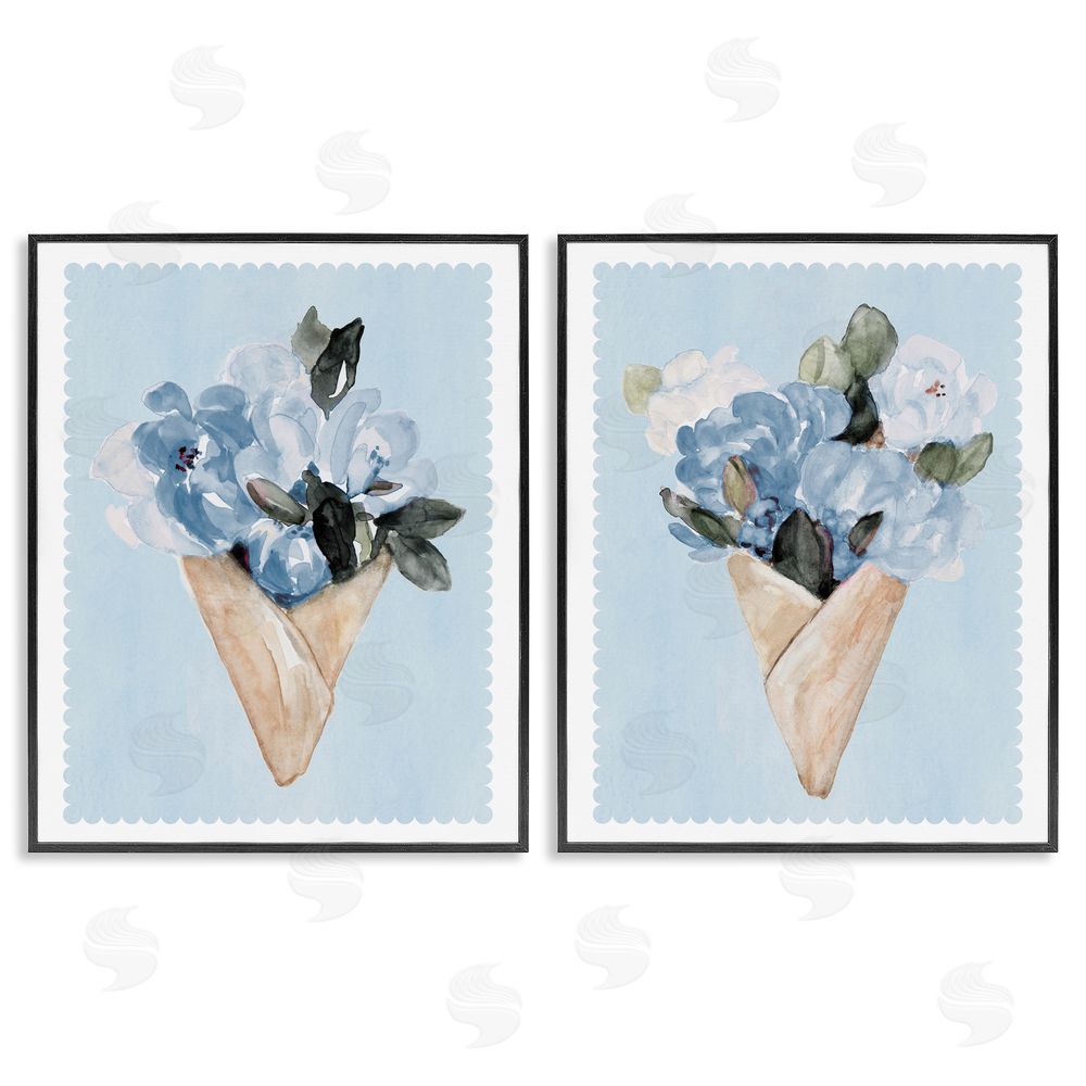 Sundance Graphics Blue Flower Gift Bouquets Black Framed Giclee Wall Art Print
