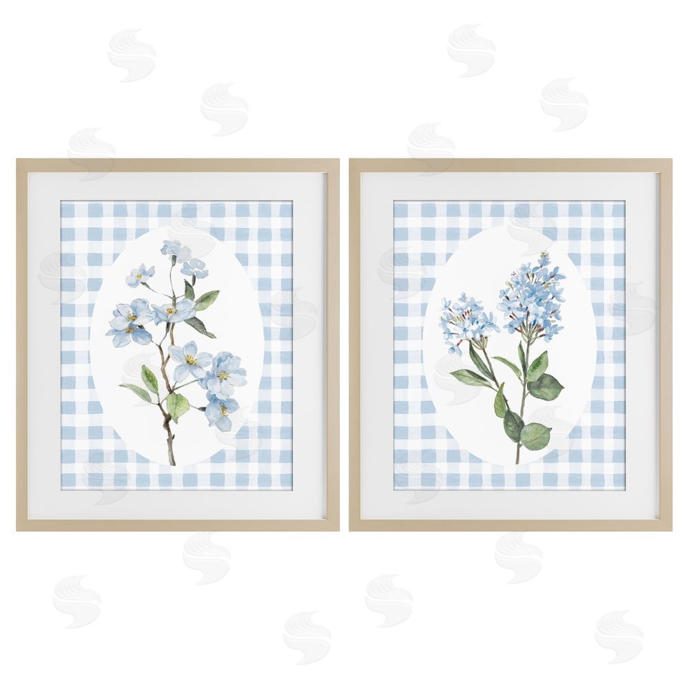 Sundance Graphics Blooms on Blue Checkered Birch Framed Print Under Glass Wall Art