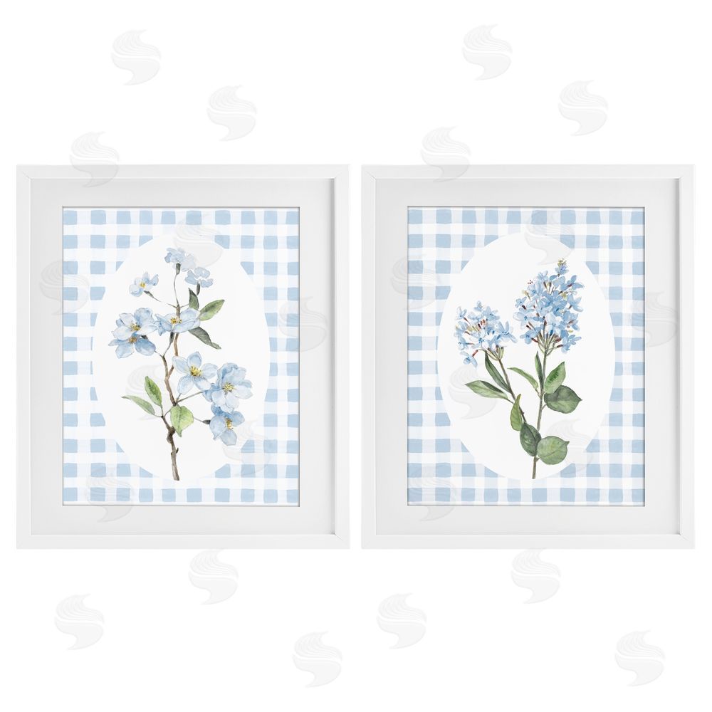 Sundance Graphics Blooms on Blue Checkered White Framed Print Under Glass Wall Art