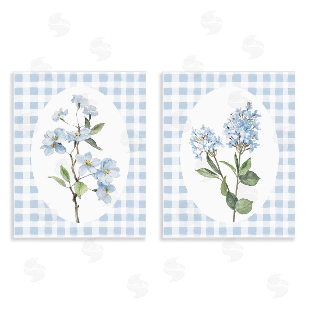 Sundance Graphics Blooms on Blue Checkered Wall Plaque Printed Art